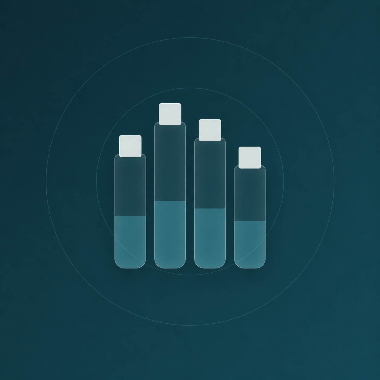Four Teal Vials with Circular Linework Four Teal Vials with Circular Linework