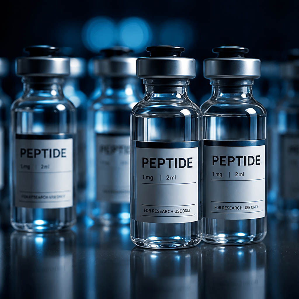 Peptide Vials in Midnight Blue Light
